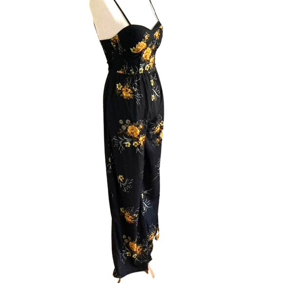 Band of Gypsies Floral Bustier Jumpsuit – Black/Yellow, Size XS - Picture 1 of 8